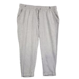 Anne Klein Cropped Linen/Cotton Pants Women L Gray/White Micro Stripe Pockets
